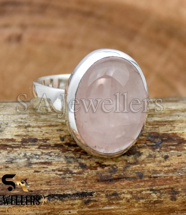 Natural Rose Quartz Ring, Pink Quartz Ring, 925 Sterling Silver, Handmade Silver Ring