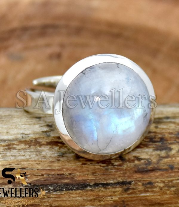 Natural Moonstone Silver Ring, Adjustable Ring, 925 Sterling Silver, Gift For Her