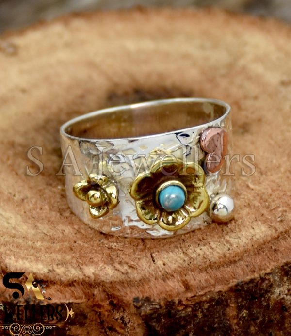 Turquoise Silver Ring, 925 Sterling Silver Ring, Flower Ring, Gift For Her
