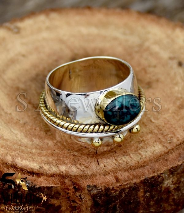 Turquoise Silver Ring, 925 Sterling Silver Ring, Wide Band Ring
