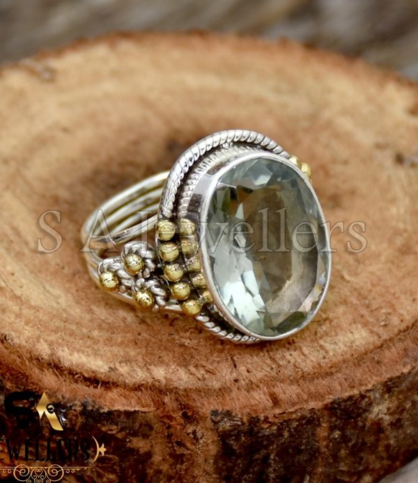 925 Sterling Silver Ring, Green Amethyst Silver Ring, Designer Ring for Her