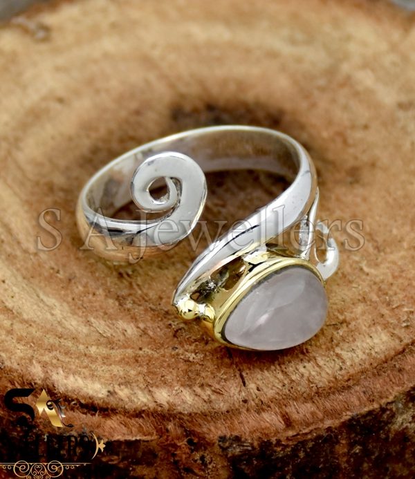 925 Sterling Silver Ring, Moonstone Silver Ring, Designer Two Tone Ring