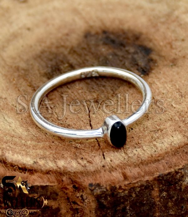 925 Sterling Silver Ring, Black Onyx Silver Ring, Tiny Ring for Girls