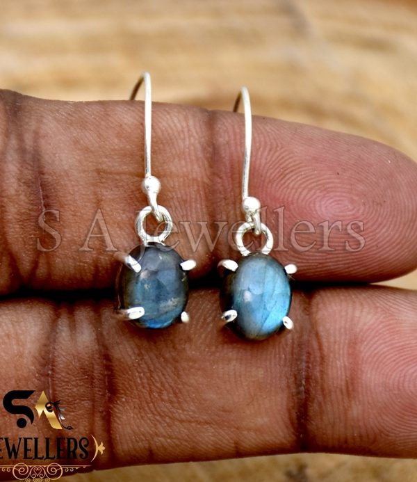 Natural Labradorite Earring, 925 Sterling Silver Earring, Prong Silver Earring