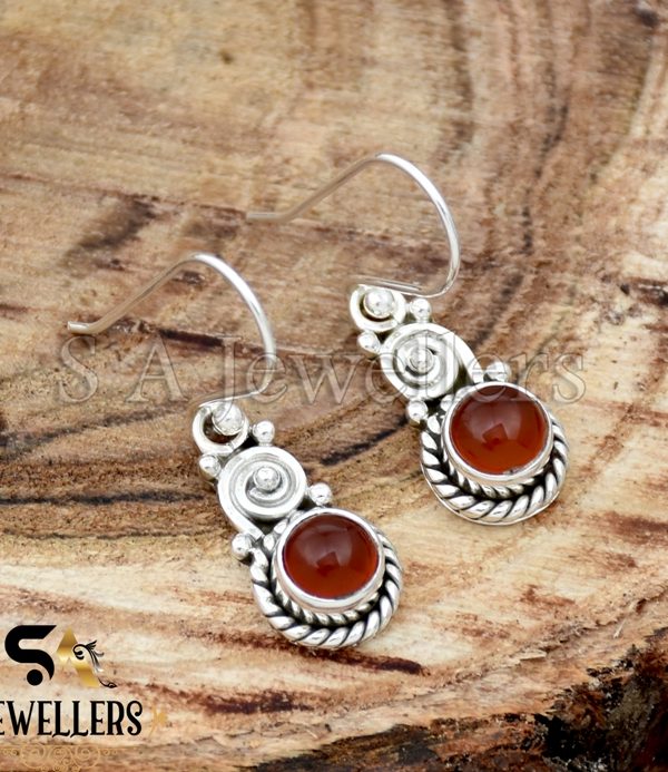 Dangle Drop Earring, Natural Red Onyx Earrings, 925 Sterling Silver Earring