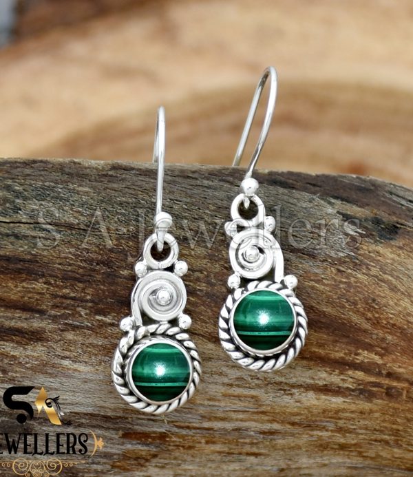 Natural Malachite Earrings, Gemstone Earring, 925 Sterling Silver Earring