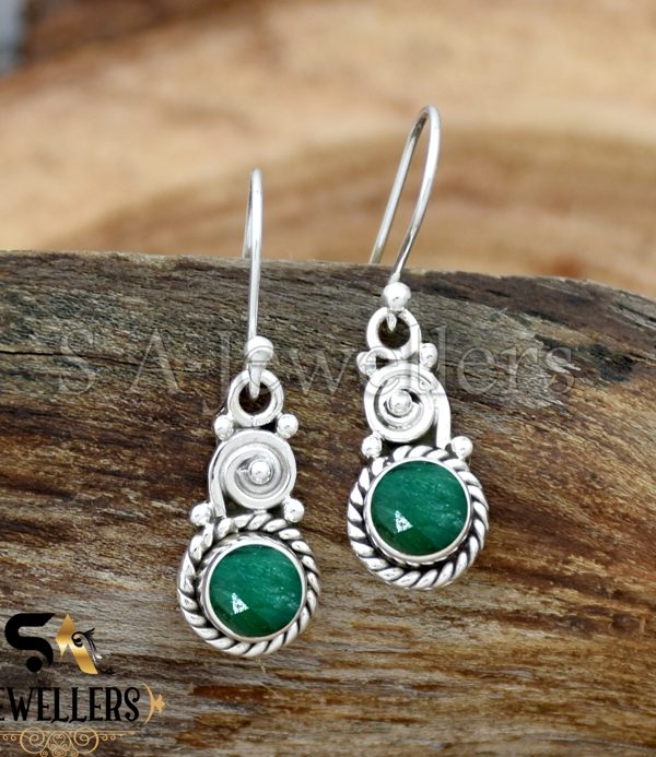 Indian Emerald Silver Earrings, 925 Sterling Silver Earring, Women's Earring