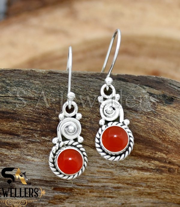 Carnelian Silver Earrings, 925 Sterling Silver Earring, Designer Silver Earring