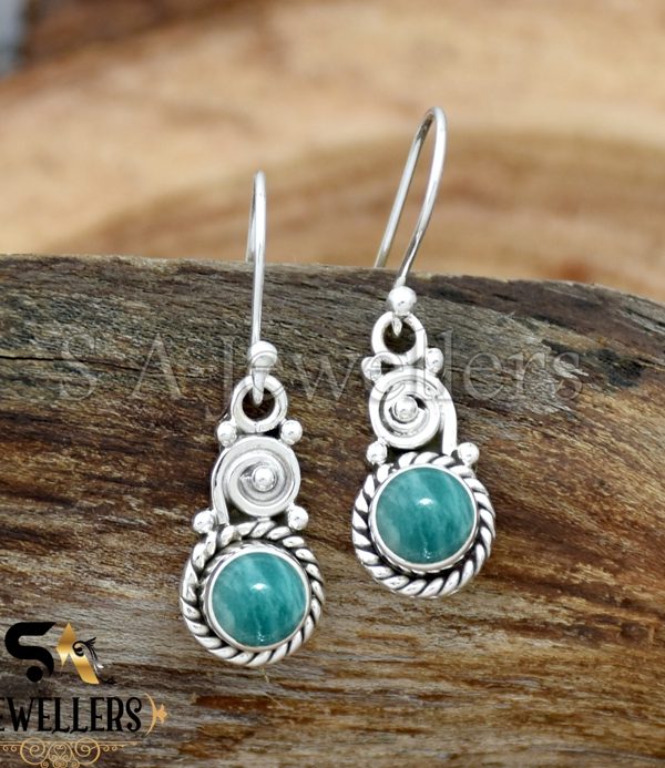 Natural Amazonite Silver Earrings, 925 Sterling Silver Earring, Gift For Her
