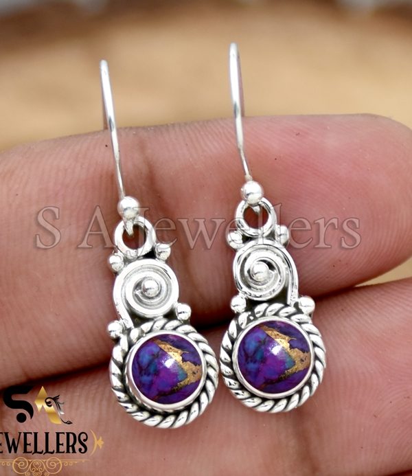 Wholesale Purple Copper Turquoise Earrings, 925 Sterling Silver Earring,