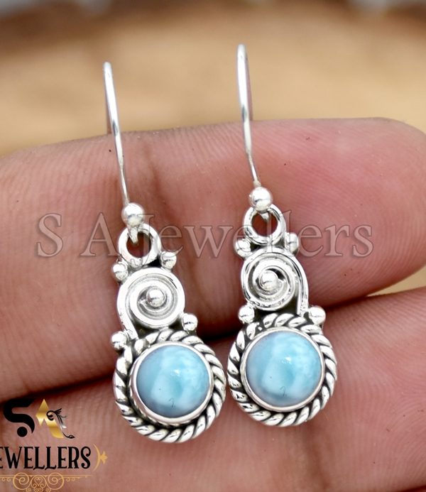 Natural Larimar Earrings, 925 Sterling Silver Earring, Dangle Drop Earring