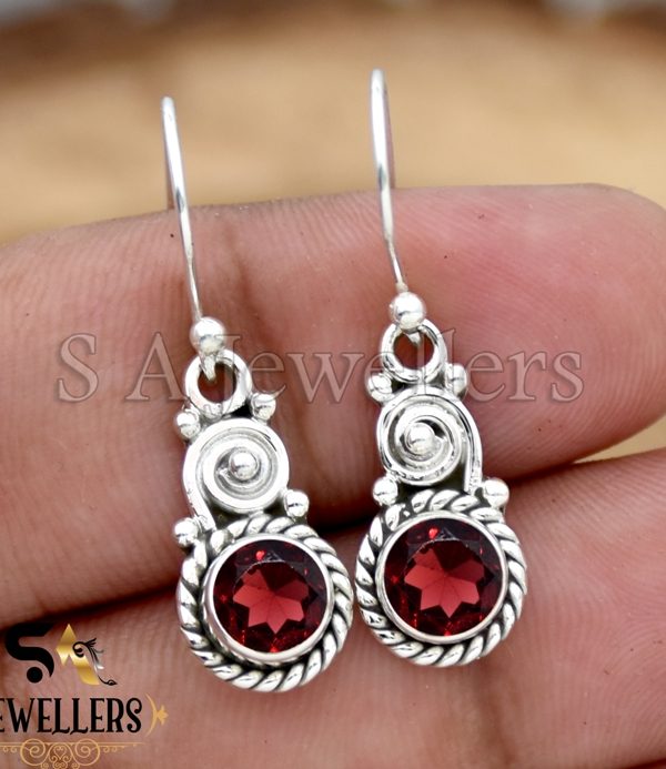 Natural Garnet Earrings, 925 Sterling Silver Earring, Women's Earring