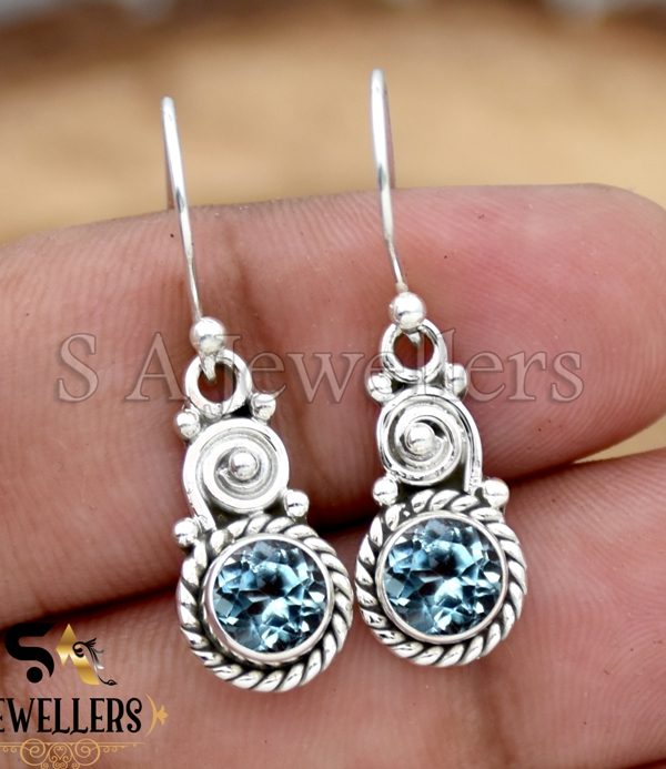 Blue Topaz Silver Earrings, 925 Sterling Silver Earring, Earring For Gift