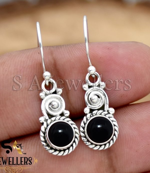 Black Onyx Silver Earrings, 925 Sterling Silver Earring, Onyx Silver Earring