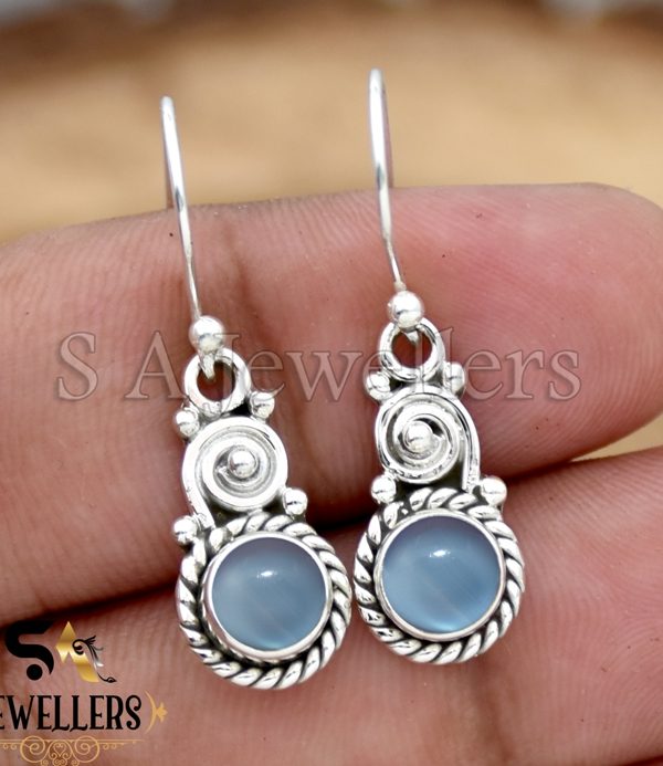 Aqua Chalcedony Silver Earrings, 925 Sterling Silver Earring, Gemstone Earring