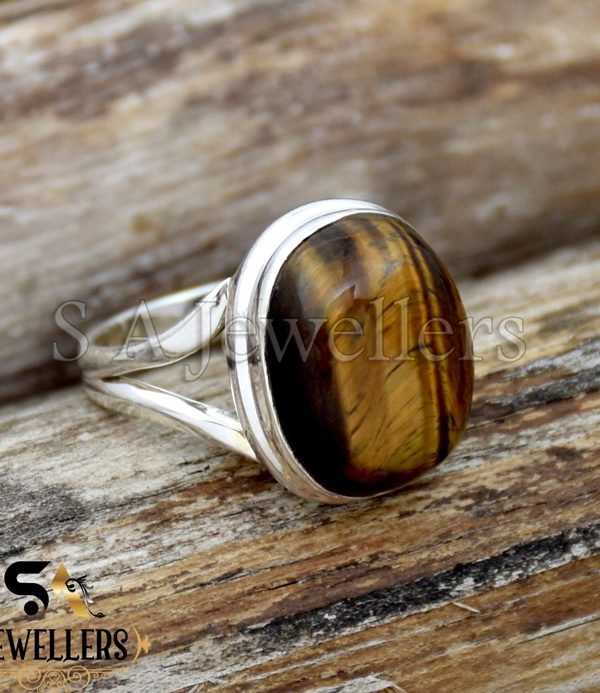 Wholesale Tiger Eye Gemstone Silver Ring, 925 Sterling Silver Ring, Women's Ring