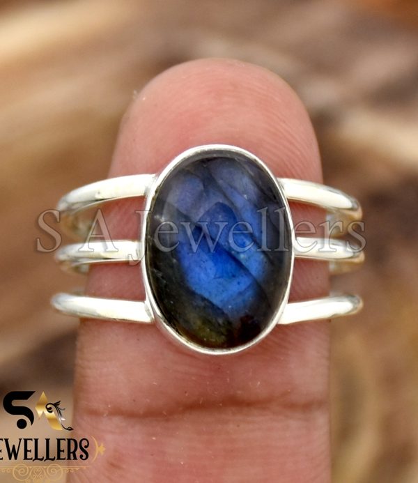 Wholesale Blue Labradorite Silver Ring, 925 Sterling Silver Ring, Statement Ring