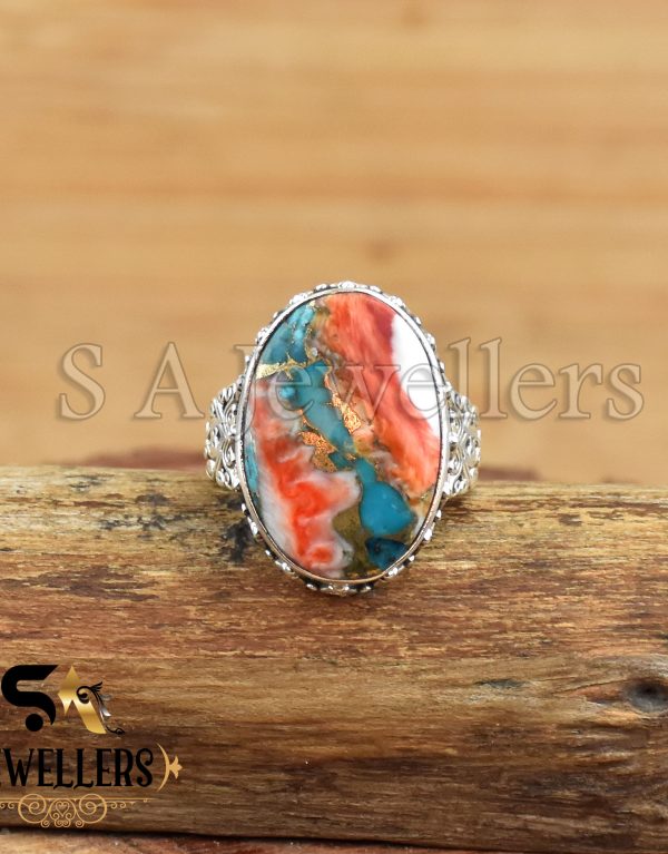 Oyster Copper Ring, Gemstone Men's Ring, 925 Sterling Silver Ring, Turquoise Jewelry