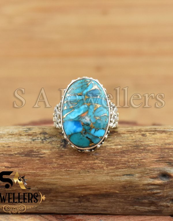 Blue Copper Turquoise Ring, 925 Sterling Silver Ring, Handmade Jewelry, Promise Ring