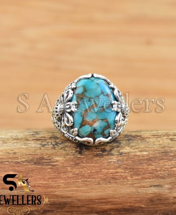Butterfly Blue Copper Turquoise Ring, 925 Sterling Silver Ring, Stackable Ring,