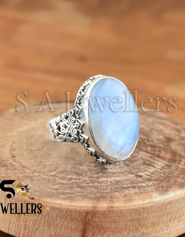 925 Sterling Silver Ring, Rainbow Moonstone Ring, Handmade Jewelry Ring