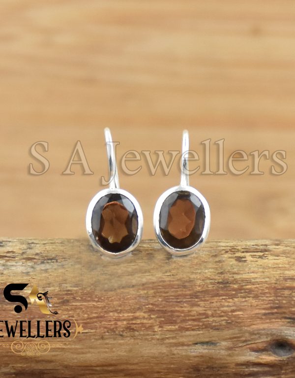 Smoky Quartz Earring, 925 Sterling Silver Earring, Birthday Jewelry Earring