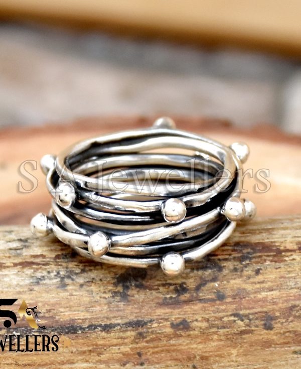 Handmade Wraparound Silver Wire Balls Ring, 925 Sterling Silver Ring,