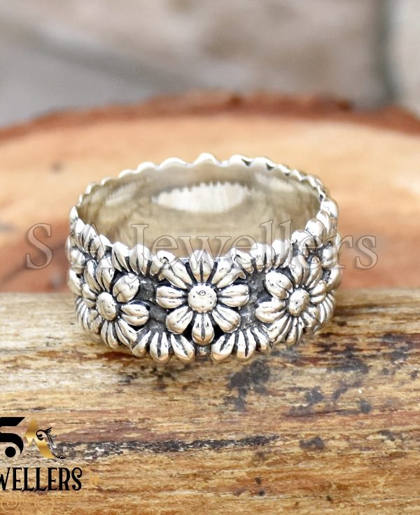 Flower Ring, 925 Sterling Silver Flowers Band Ring, Handmade Ring,