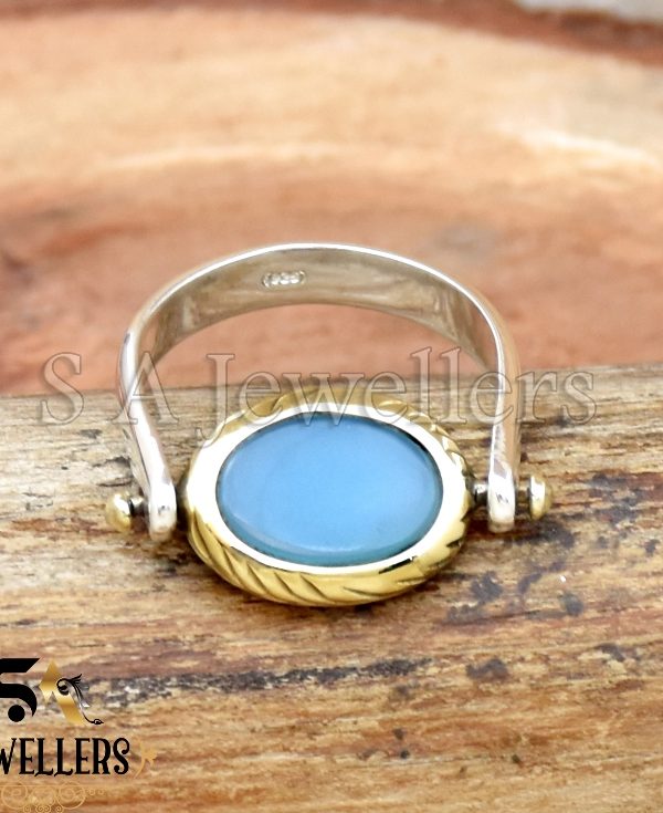 Aqua Chalcedony 925 Sterling Silver Gemstone Ring, Tow Tone Ring