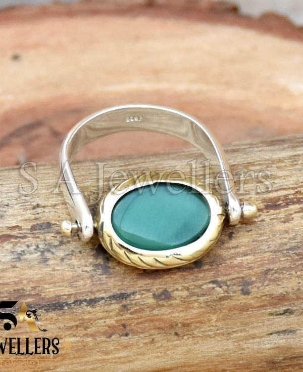 Green Onyx Ring, 925 Sterling Silver Gemstone Ring, Tow Tone Ring