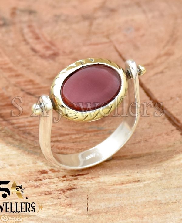 Red Onyx Ring, 925 Sterling Silver Gemstone Ring, Tow Tone Ring