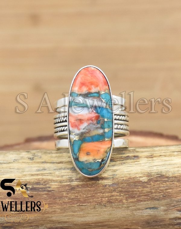 Orange Spiny Oyster Turquoise Ring, 925 Sterling Silver Ring, Designer Ring, Birthday Jewelry