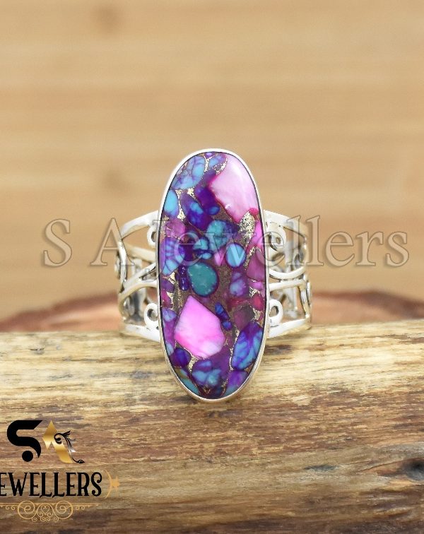 Pink Oyster Turquoise Ring, 925 Sterling Silver Ring, Promise Ring