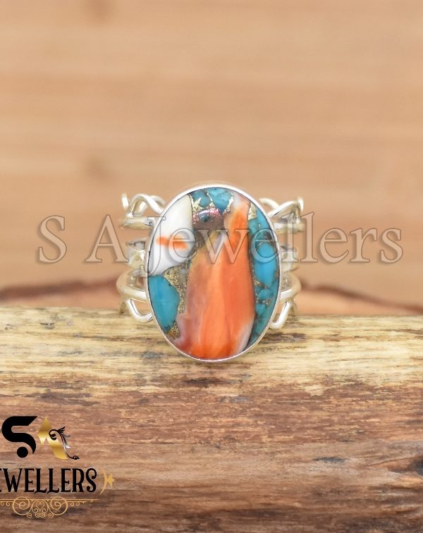 Oyster Copper Turquoise Ring, 925 Sterling Silver Ring, Wedding Ring, Birthday Jewelry