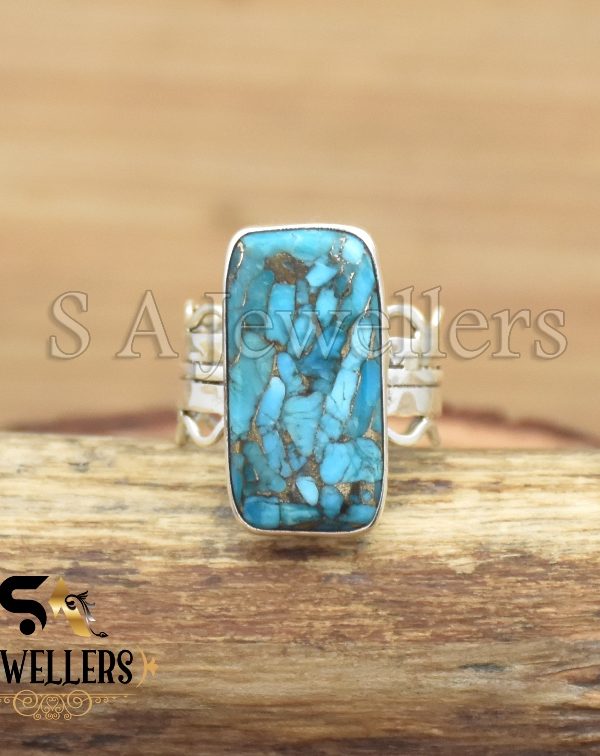 Blue Copper Turquoise Ring, Gemstone Ring, 925 Sterling Silver Ring, Birthday Jewelry,