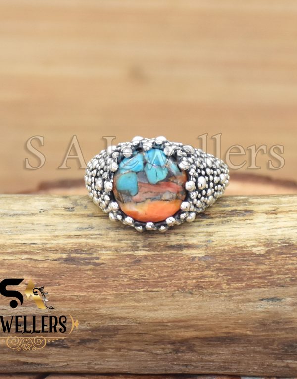 Oyster Copper Turquoise Ring, Birthday Gift, Handmade Ring, 925 Sterling Silver Ring,