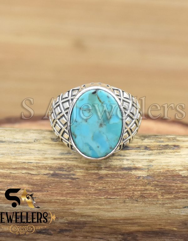 Natural Mohave Turquoise Ring, 925 Sterling Silver Ring, Statement Ring,