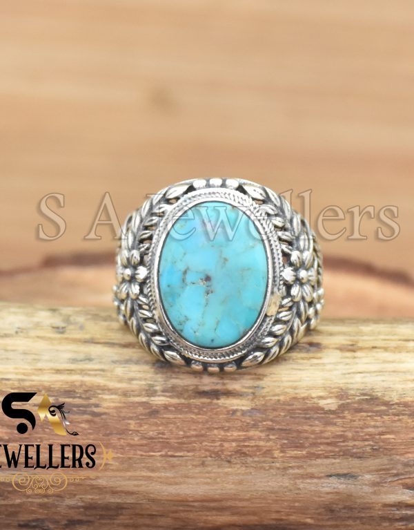 Mohave Turquoise Ring, 925 Sterling Silver Ring, Flower Ring, Wedding Ring