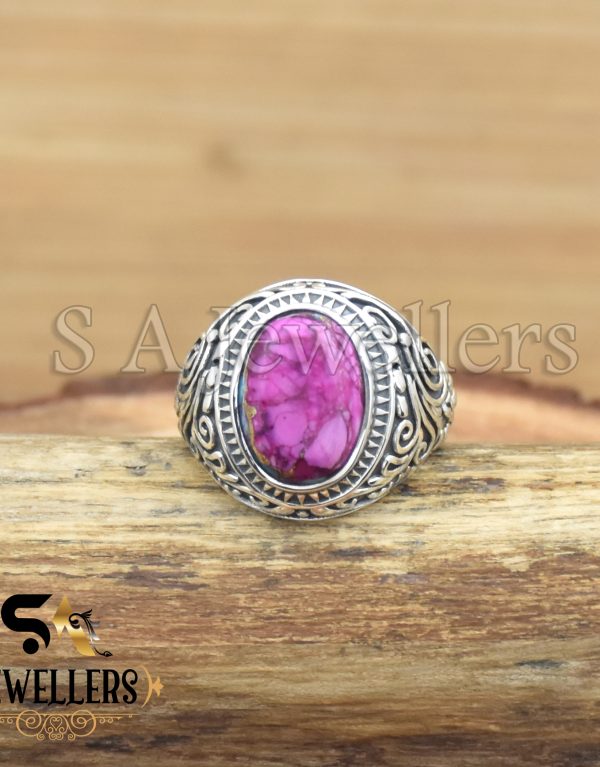 Pink Oyster Turquoise Ring, 925 Sterling Silver Ring, Designer Women Ring,