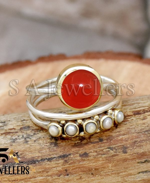Carnelian Ring, Wire Wrap Ring, 925 Sterling Silver Ring, Pearl Solitaire Ring,