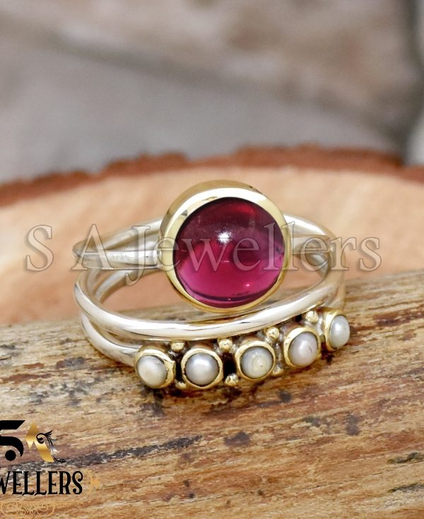 Garnet Ring, Wire Wrap Ring, 925 Sterling Silver Ring, Natural Pearl Ring