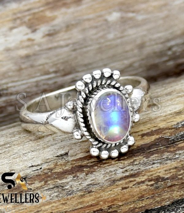 Rainbow Moonstone Silver Ring, 925 Sterling Silver, Wholesale Silver Ring
