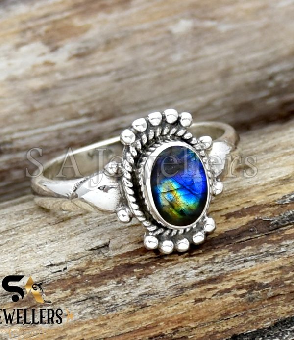 Natural Labradorite Silver Ring, Multi Fire Stone Ring, 925 Sterling Silver Ring