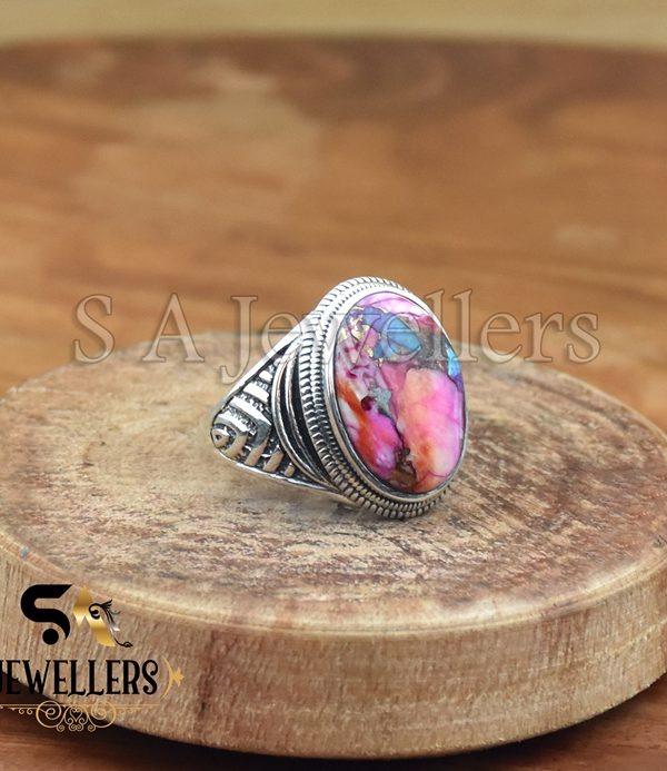 925 Sterling Silver Ring, Pink Oyster Turquoise Ring, Silver Ring, Gemstone Ring for him