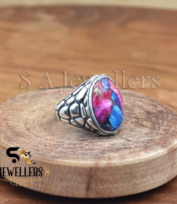 925 Sterling Silver Ring, Pink Copper Turquoise, Gemstone Ring, Handmade Jewelry