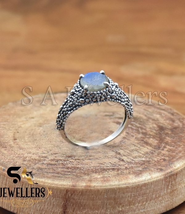925 Sterling Silver Ring, Fire Labradorite Ring, Handmade Ring, Dots Silver Jewelry