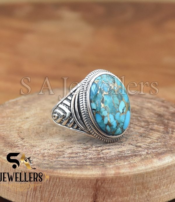 Blue Copper Turquoise Ring, 925 Sterling Silver Ring, Daily wear Silver Ring, Gemstone Jewelry
