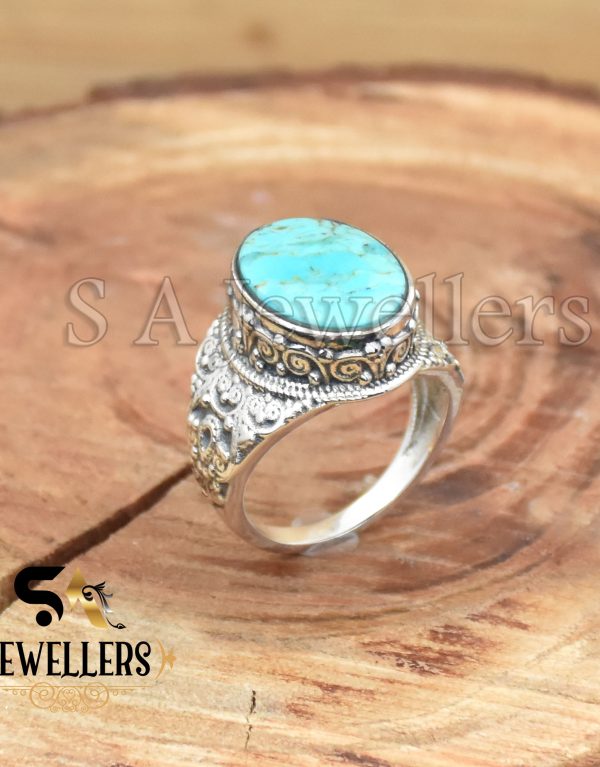 925 Sterling Silver Ring, Mohave Turquoise Ring, Gemstone Ring, Party wear Silver Ring