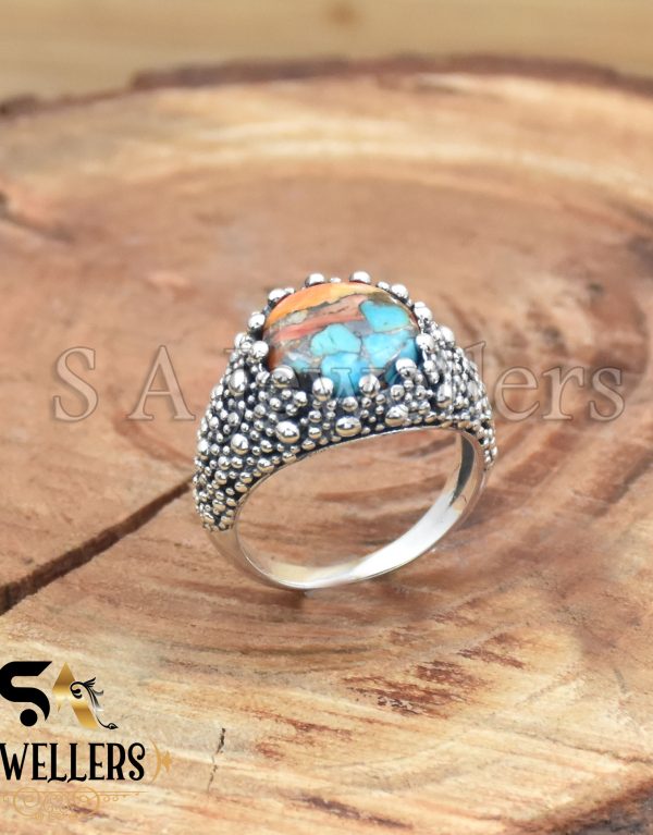 925 Sterling Silver Ring, Oyster Copper Turquoise Ring, Dainty Ring, Jewelry for her