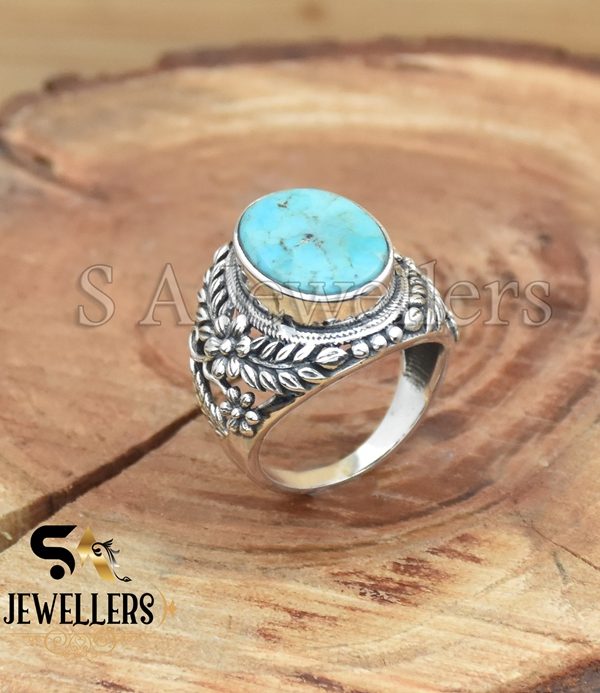925 Sterling Silver Ring, Designer Silver Ring, Mohave Turquoise Ring, Partywear Jewelry